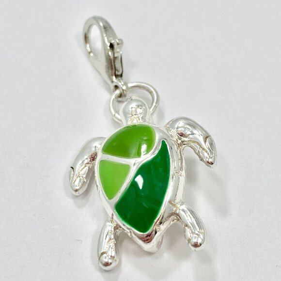 Green Sea Turtle Clip On Charm Zipper Pull Purse Bag Silver Tone Nautical Island - Picture 5 of 10